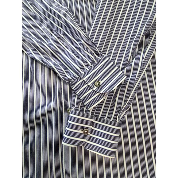 Ermenegildo Zegna Dress Shirt Men's L Blue White Stripe 100% Cotton Vented Hems - Picture 4 of 10